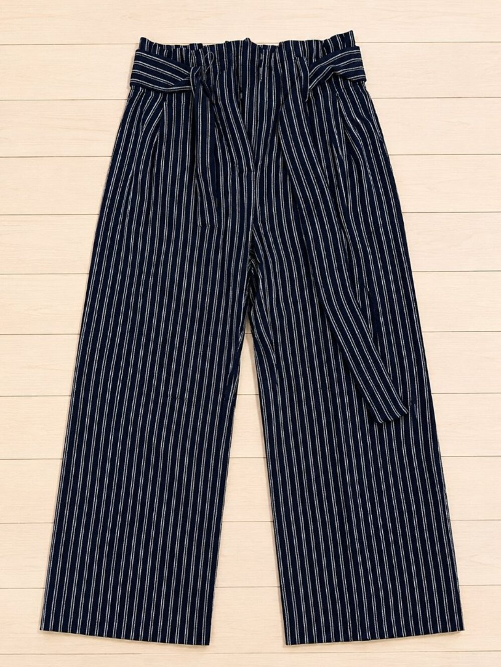 Point Sur Striped Paperbag Waist Pants Size 00 Navy Wide Leg Cropped